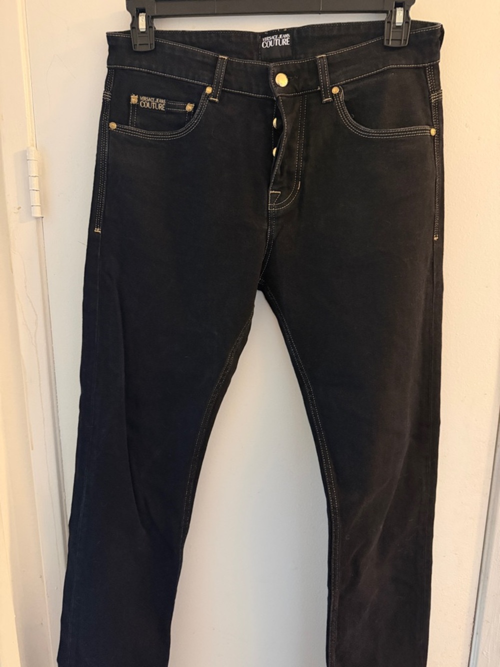 Versace Jeans Collection Men's Black Slim Straight Jeans with Contrast Stitching